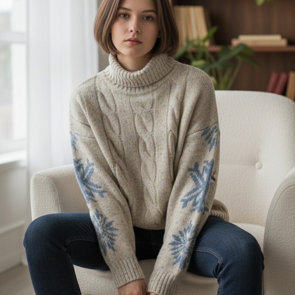 NEW 1.State Women’s Cable Snowflake ❄️ Sweater Size Small Beige NWT